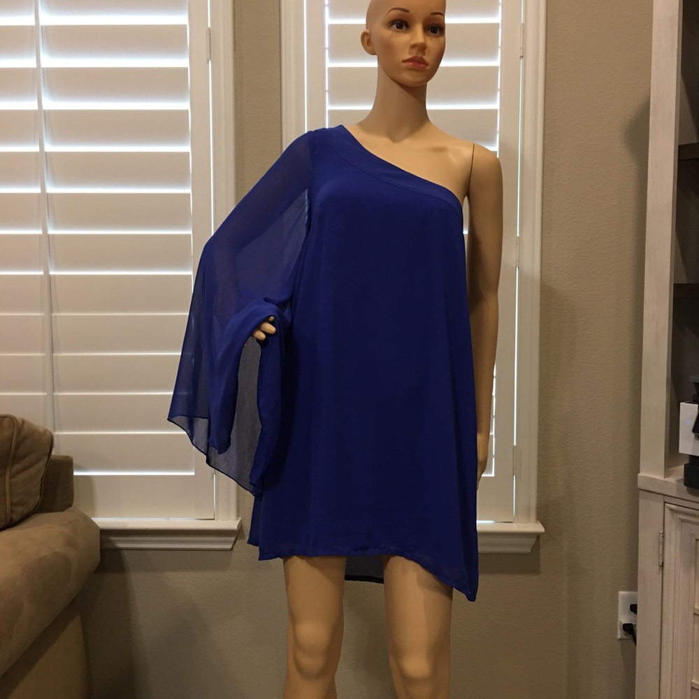 “TAE” BRAND ROYAL BLUE ONE SHOULDER DRESS - MEDIUM